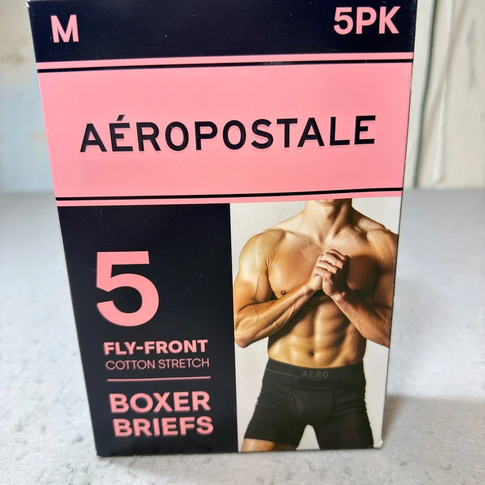 Aeropostale Boxer Briefs Mens Medium Multi 5PK New Cotton Stretch Fly-Front A87